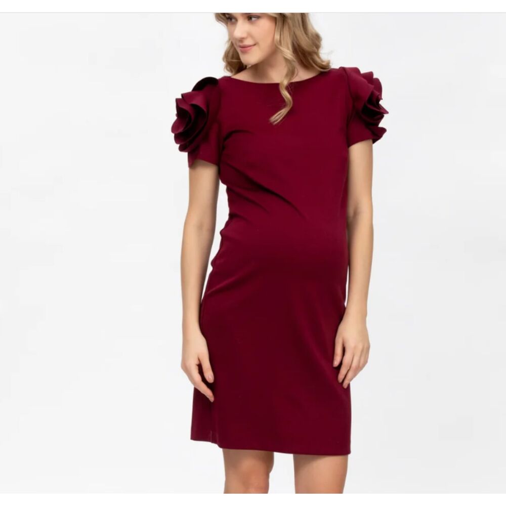 Pietro Brunelli Red Flutter Cocktail Maternity Dress Stretch Knit Milano Size S